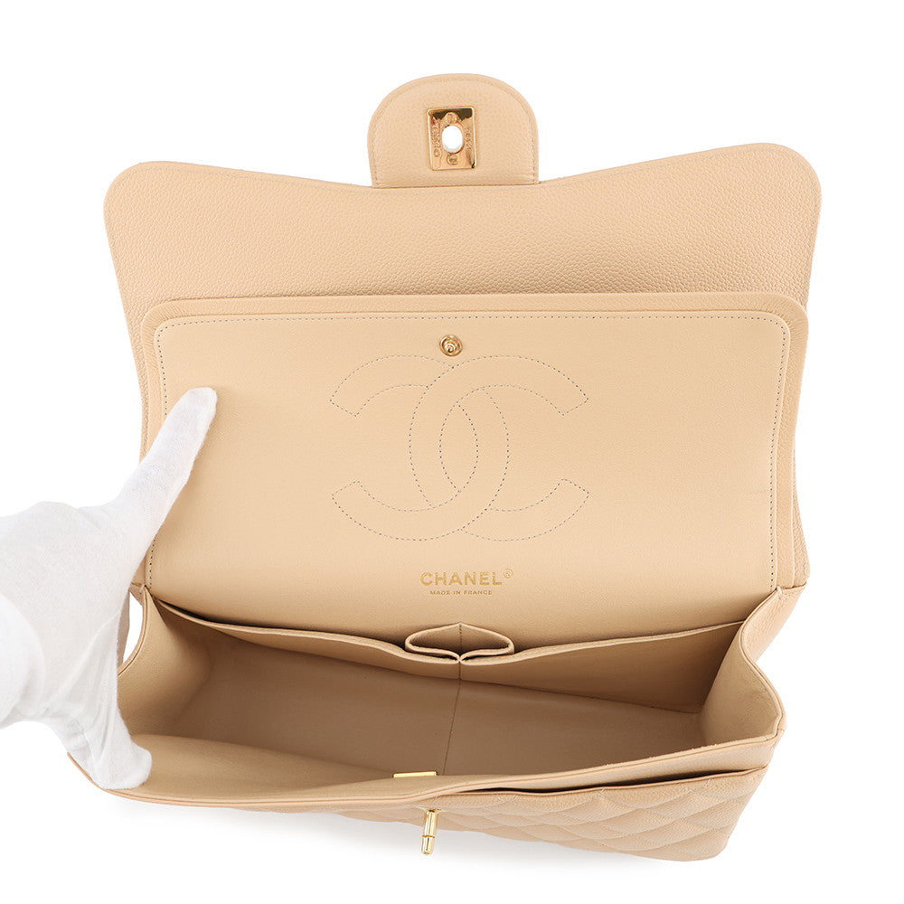 CHANEL Matelasse ChainShoulder Bag BeigeA58600 Caviar Leather Size 30