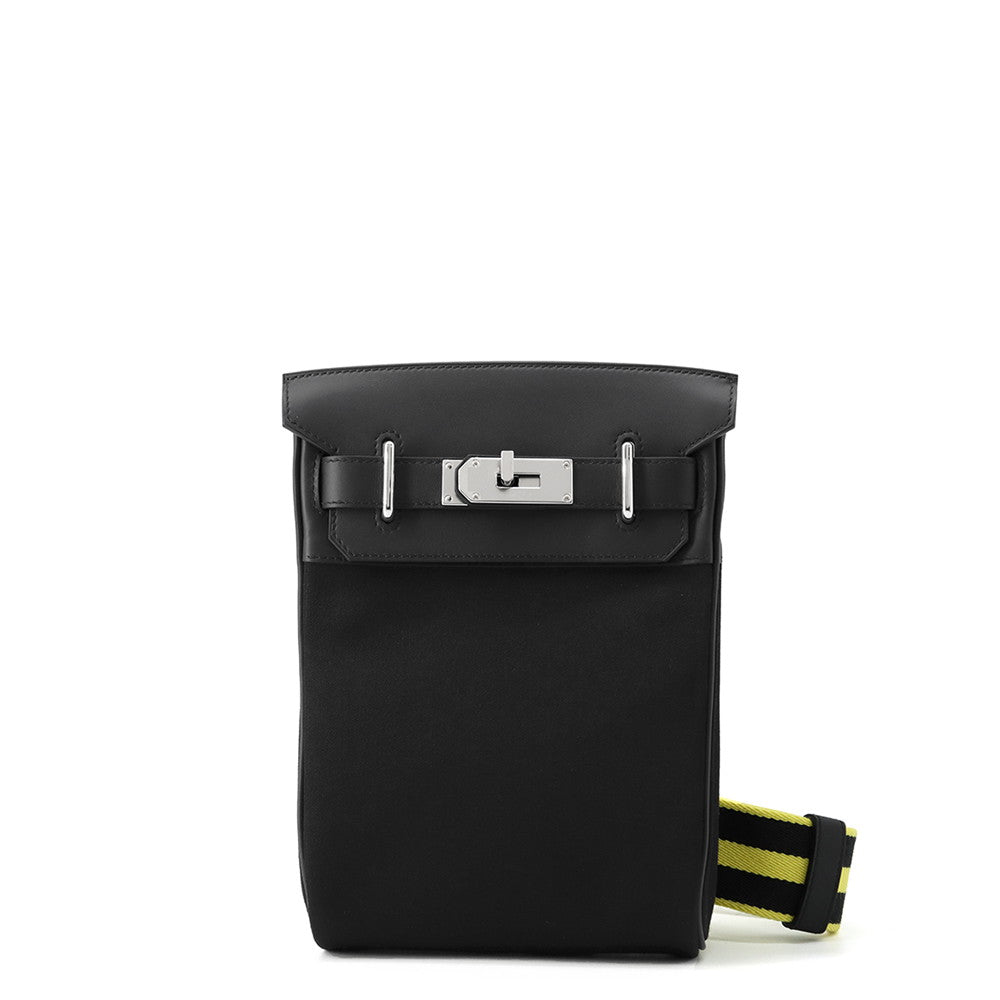 HERMES Akkad Black/New Lime Toile Officier Swift Leather Size PM