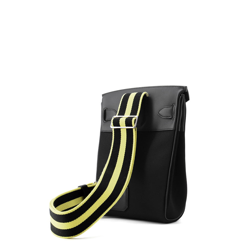 HERMES Akkad Black/New Lime Toile Officier Swift Leather Size PM