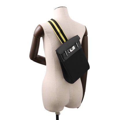 HERMES Akkad Black/New Lime Toile Officier Swift Leather Size PM