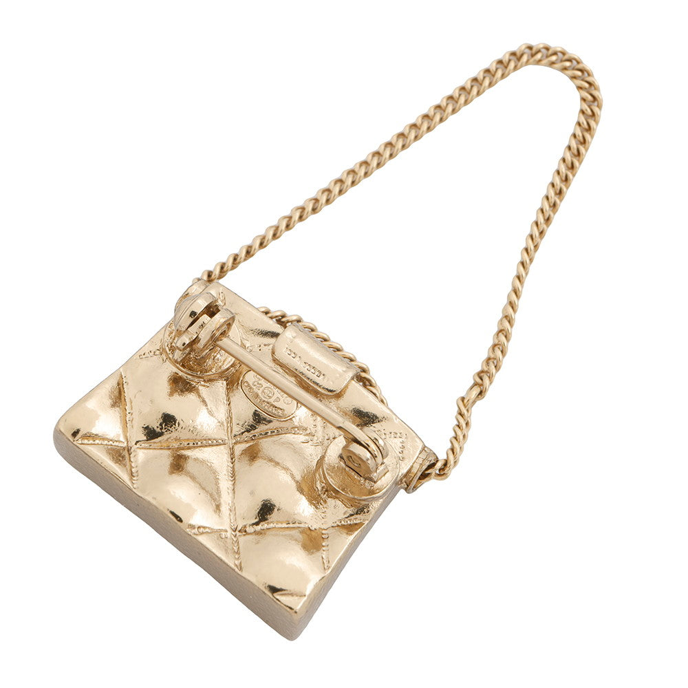 CHANEL Matelasse bag motif brooch Champagne Gold Metal
