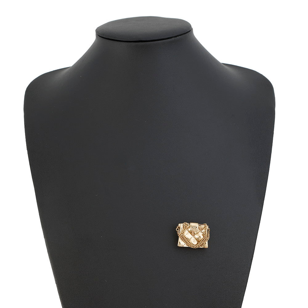 CHANEL Matelasse bag motif brooch Champagne Gold Metal