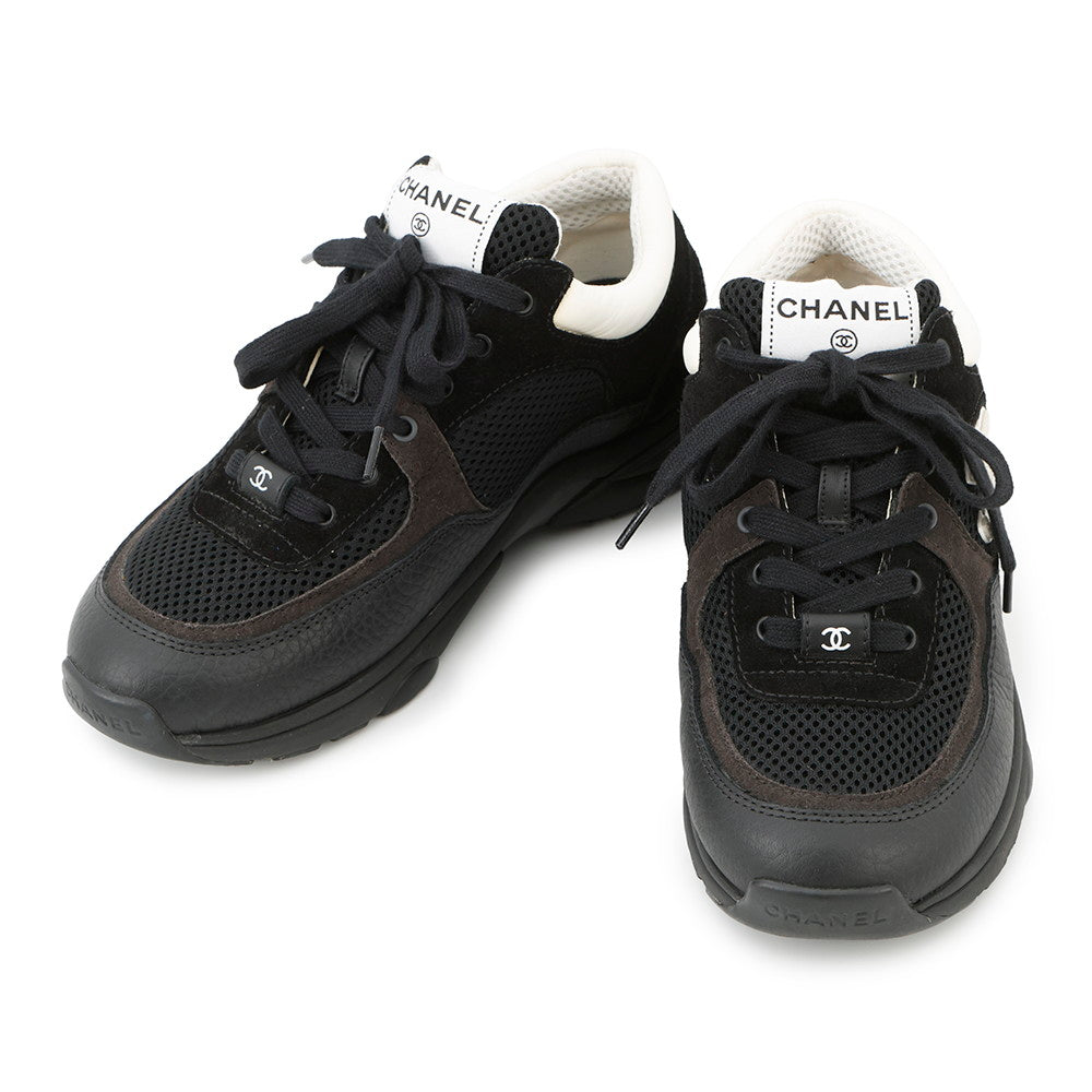CHANEL CC Logo Sneakers Black/WhiteG38299 Leather Mesh Suede Size 37