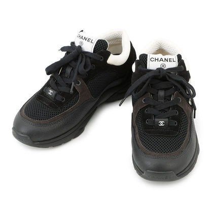 CHANEL CC Logo Sneakers Black/WhiteG38299 Leather Mesh Suede Size 37