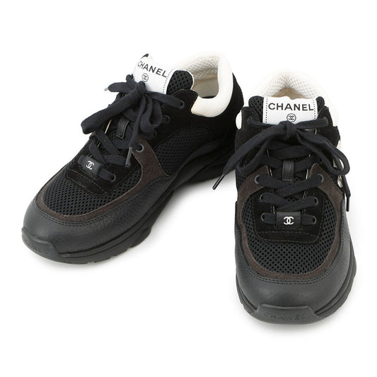 CHANEL CC Logo Sneakers Black/WhiteG38299 Leather Mesh Suede Size 37