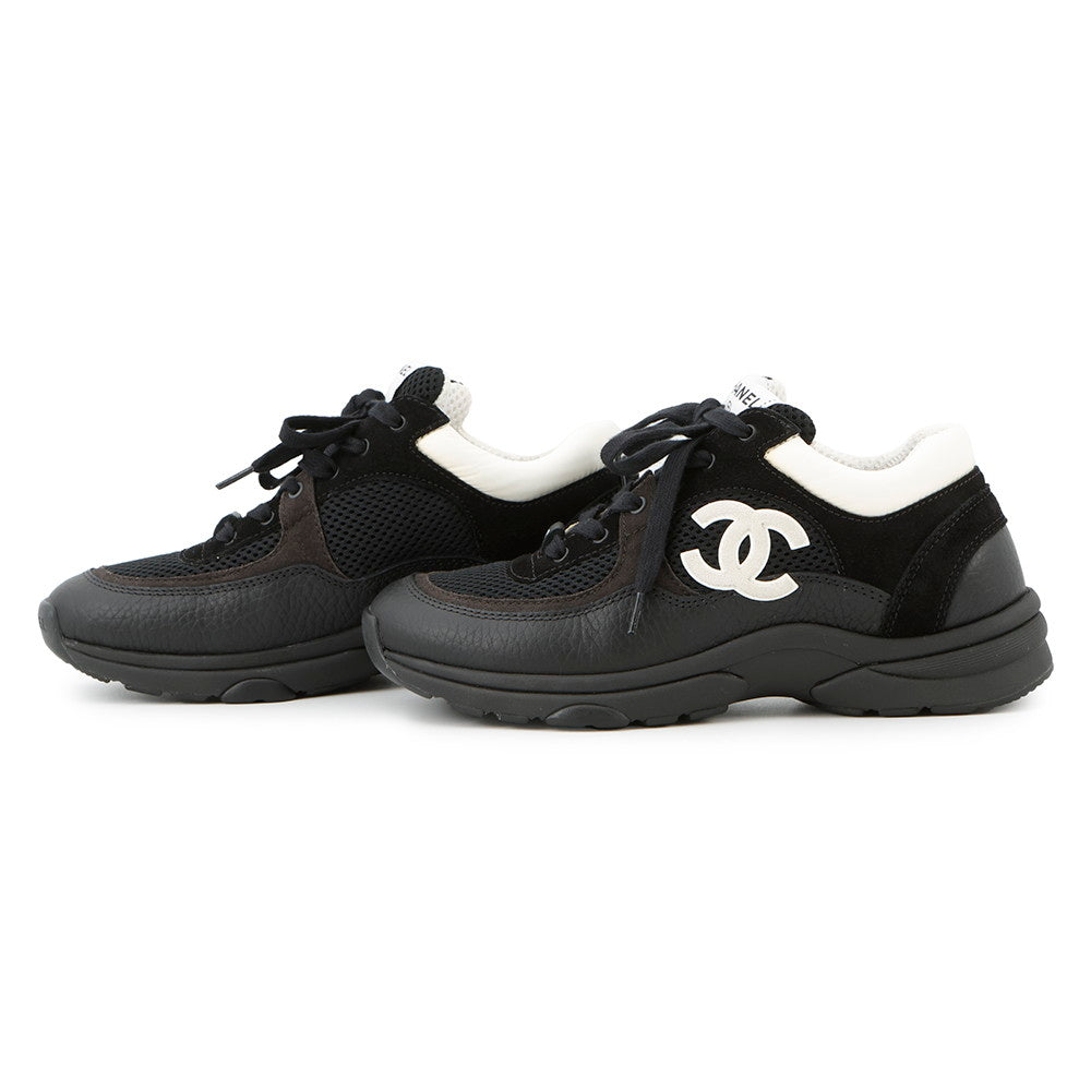 CHANEL CC Logo Sneakers Black/WhiteG38299 Leather Mesh Suede Size 37