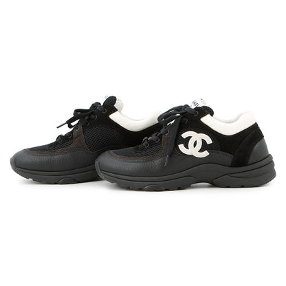 CHANEL CC Logo Sneakers Black/WhiteG38299 Leather Mesh Suede Size 37