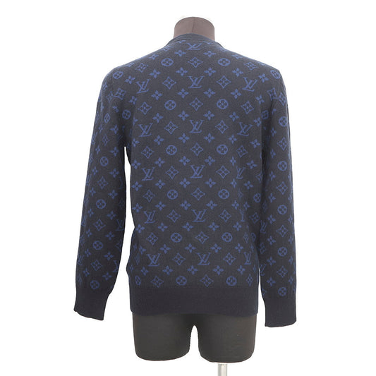 LOUIS VUITTON Half and Half Monogram Sweater Size S Navy Cashmere99% Wool 1%