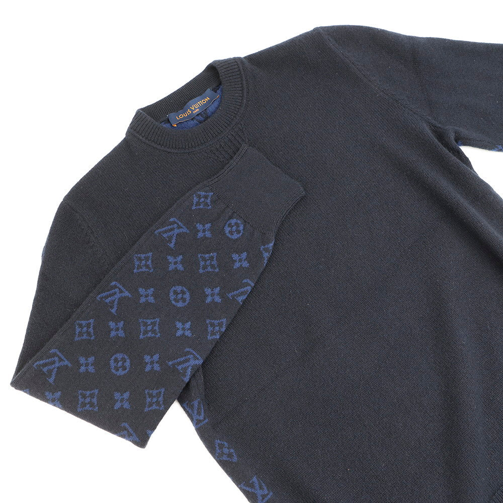 LOUIS VUITTON Half and Half Monogram Sweater Size S Navy Cashmere99% Wool 1%