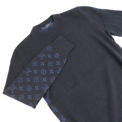 LOUIS VUITTON Half and Half Monogram Sweater Size S Navy Cashmere99% Wool 1%