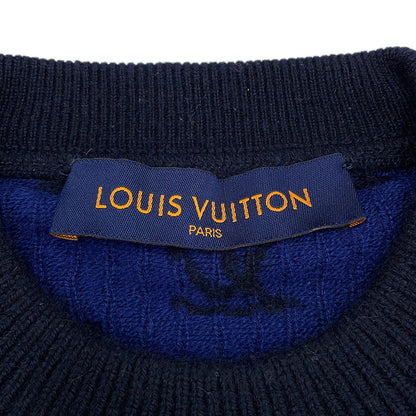 LOUIS VUITTON Half and Half Monogram Sweater Size S Navy Cashmere99% Wool 1%