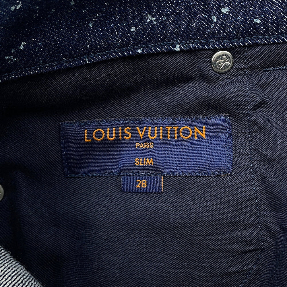 LOUIS VUITTON Galaxy Denim Pants Size 28 Navy Cotton100% Leather