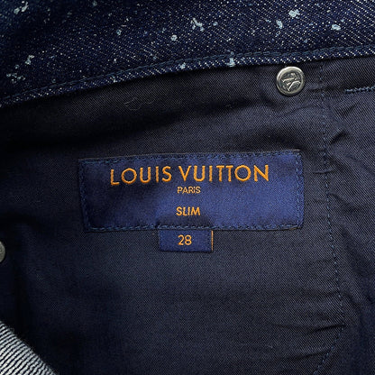 LOUIS VUITTON Galaxy Denim Pants Size 28 Navy Cotton100% Leather