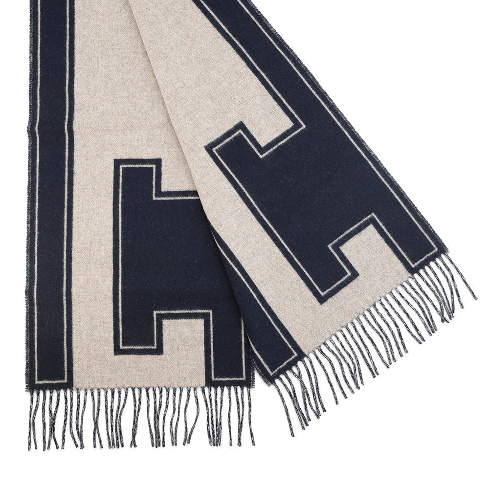 HERMES Scarf Craie de H Blue・Marine / Beige・Cine Cashmere100%