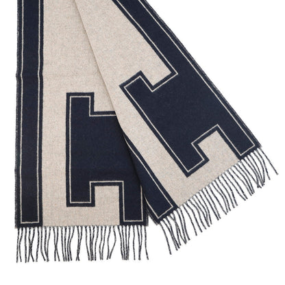 HERMES Scarf Craie de H Blue・Marine / Beige・Cine Cashmere100%