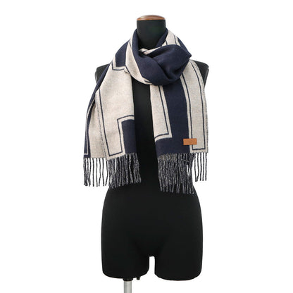 HERMES Scarf Craie de H Blue・Marine / Beige・Cine Cashmere100%