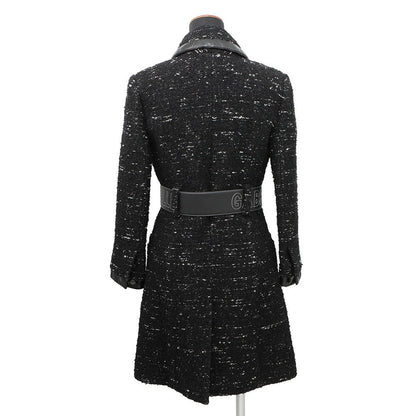 CHANEL Tweed Coat Size 38 BlackP57222 Acryl35% Polyester23% Nylon20% Cotton11% Wool 8% Rayon3% Leather