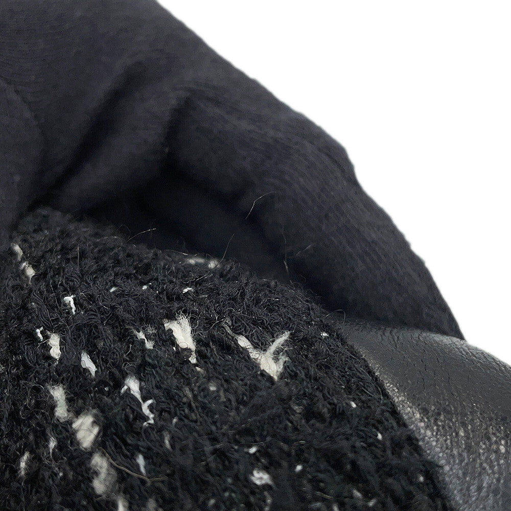 CHANEL Tweed Coat Size 38 BlackP57222 Acryl35% Polyester23% Nylon20% Cotton11% Wool 8% Rayon3% Leather