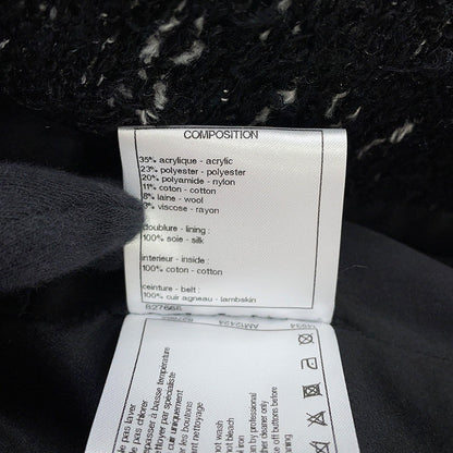 CHANEL Tweed Coat Size 38 BlackP57222 Acryl35% Polyester23% Nylon20% Cotton11% Wool 8% Rayon3% Leather