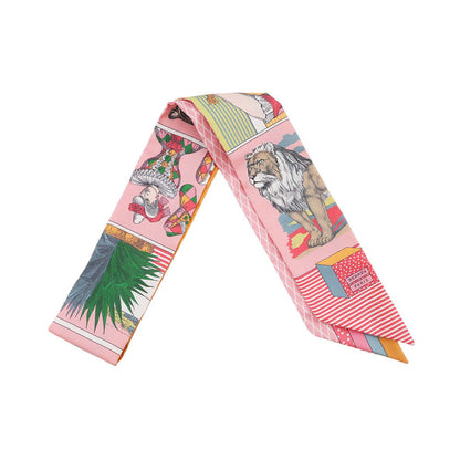 HERMES Twilly "Grand Theatre Nouveau" Pink /Yellow/Multicolor Silk100%