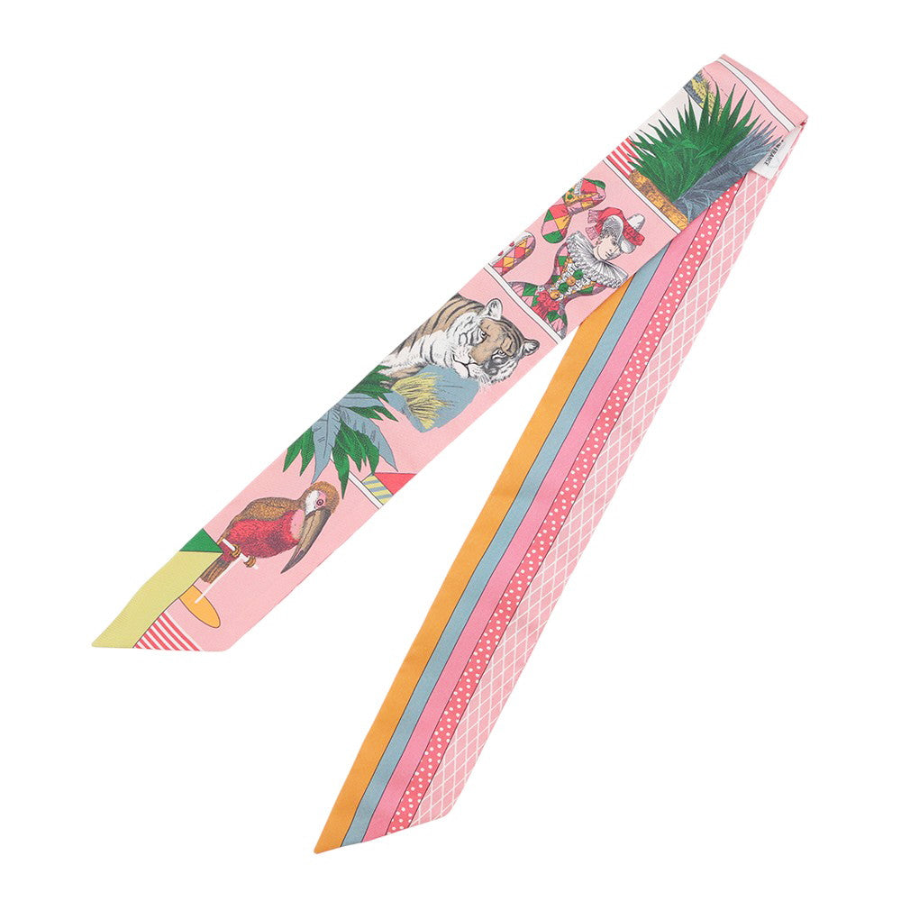 HERMES Twilly "Grand Theatre Nouveau" Pink /Yellow/Multicolor Silk100%