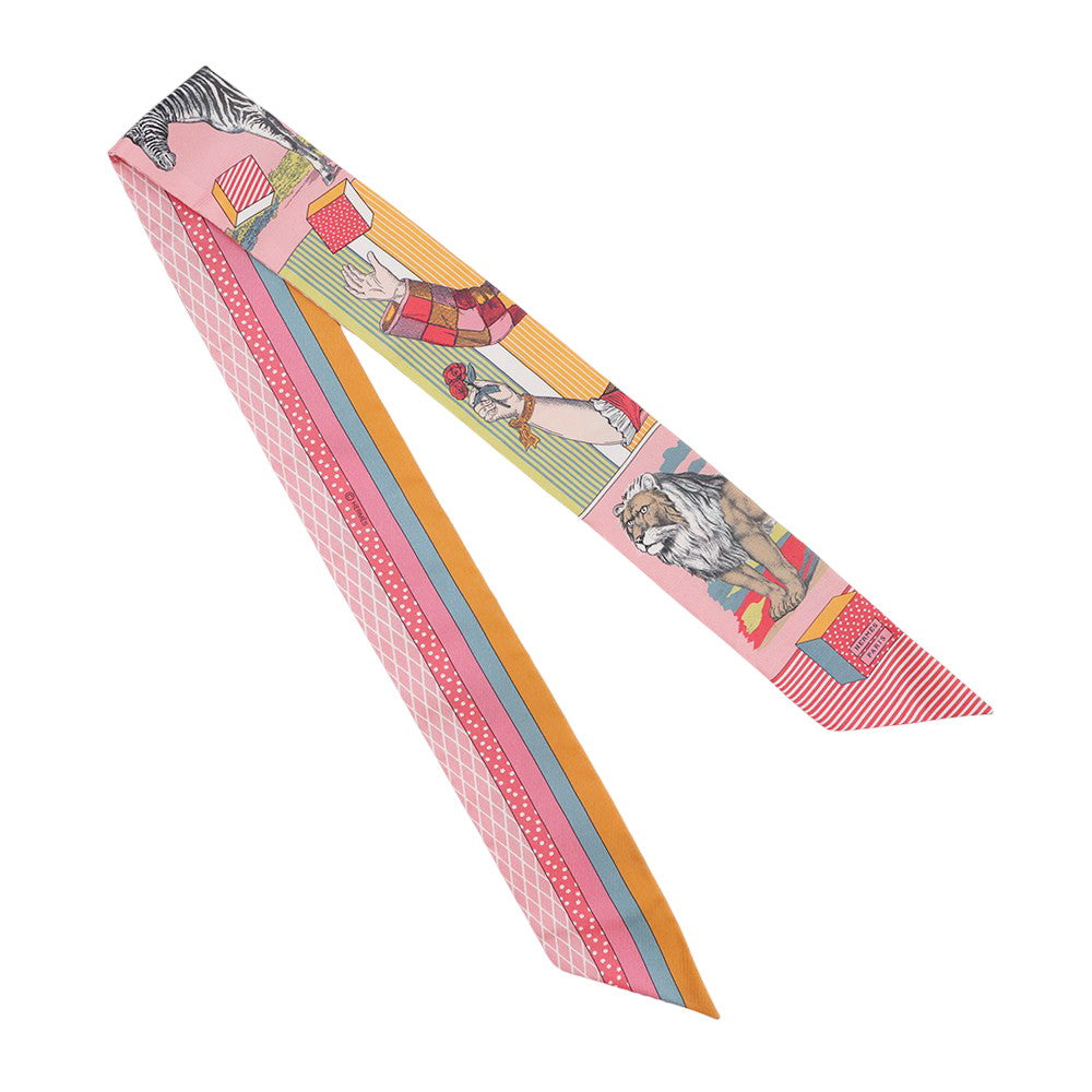 HERMES Twilly "Grand Theatre Nouveau" Pink /Yellow/Multicolor Silk100%