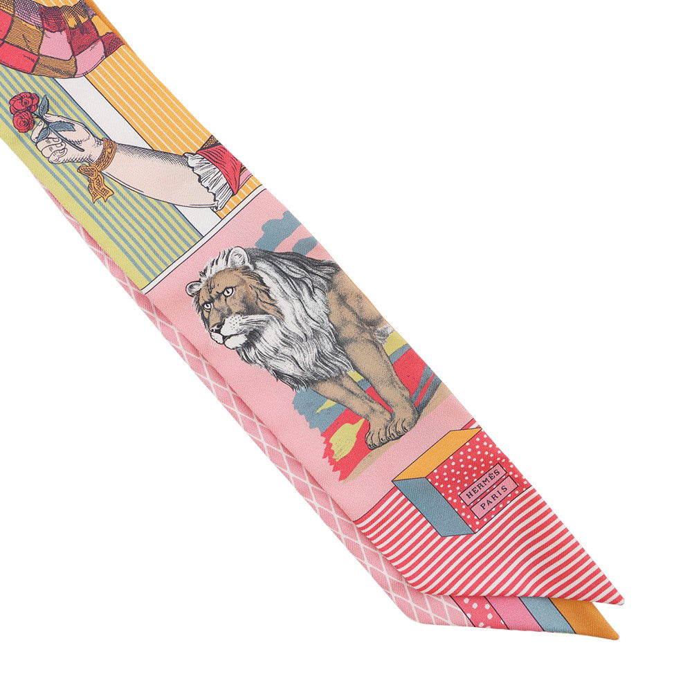 HERMES Twilly "Grand Theatre Nouveau" Pink /Yellow/Multicolor Silk100%