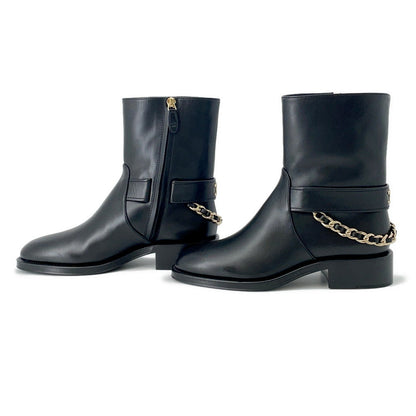 CHANEL CC Logo short boots BlackG39170 Leather Size 36.5