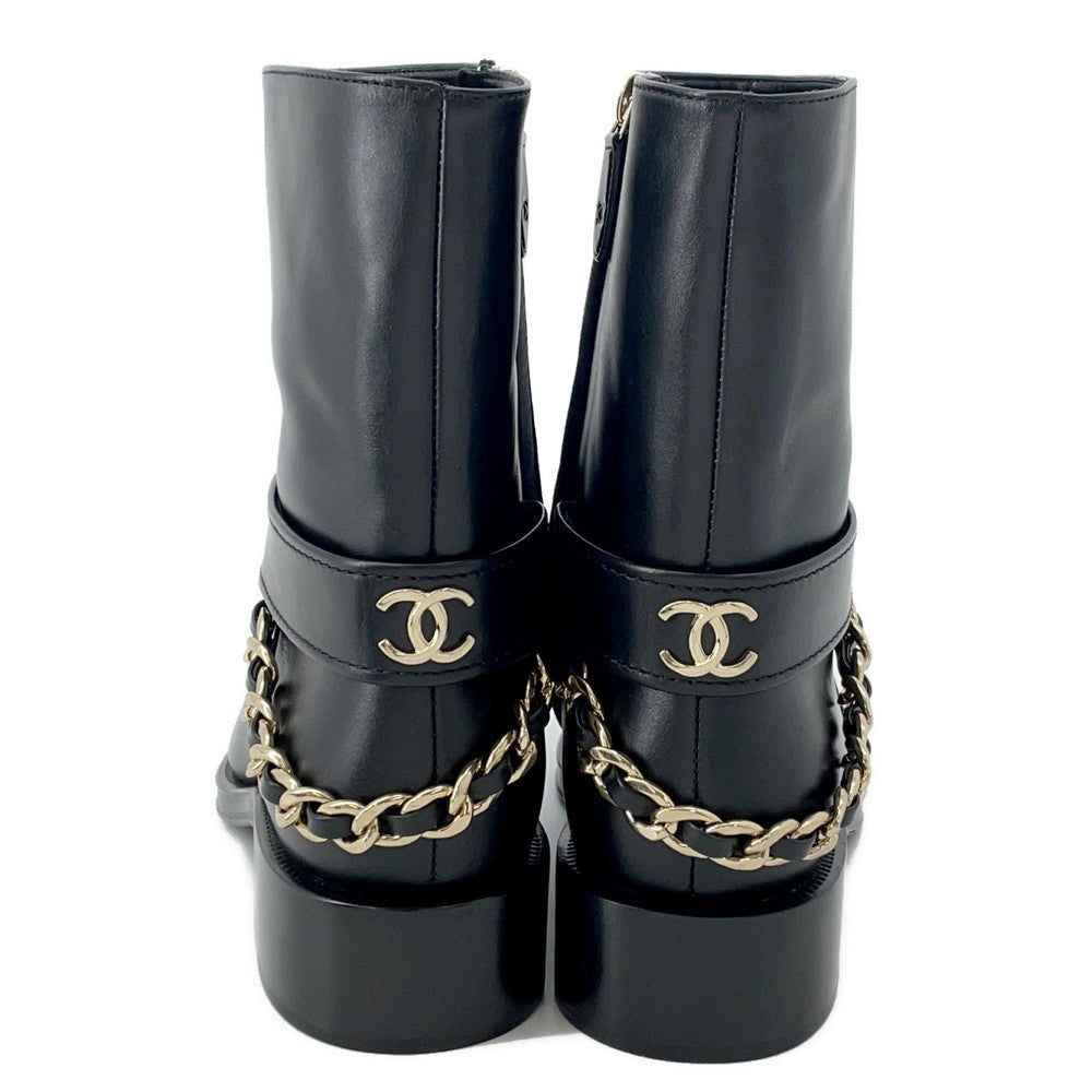 CHANEL CC Logo short boots BlackG39170 Leather Size 36.5
