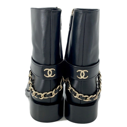 CHANEL CC Logo short boots BlackG39170 Leather Size 36.5
