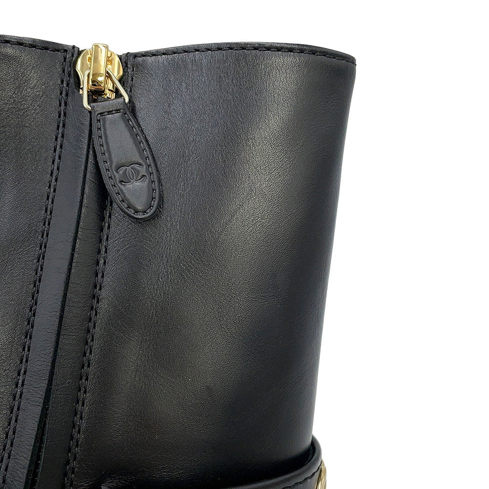 CHANEL CC Logo short boots BlackG39170 Leather Size 36.5