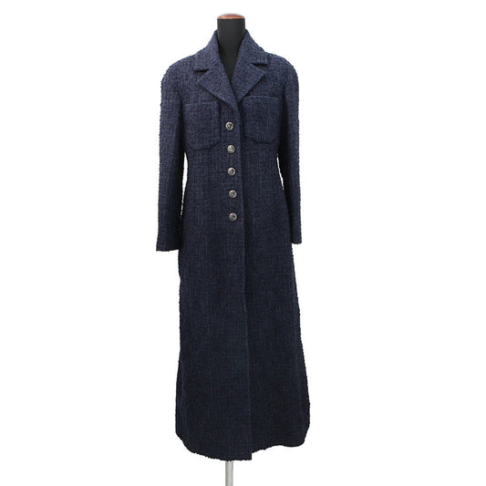 CHANEL Tweed long coat Size 36 NavyP73360 Wool 70% Acryl17% Viscose6%Cotton6% Polyamide1%