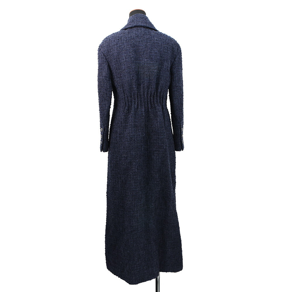 CHANEL Tweed long coat Size 36 NavyP73360 Wool 70% Acryl17% Viscose6%Cotton6% Polyamide1%