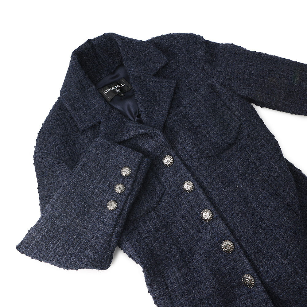 CHANEL Tweed long coat Size 36 NavyP73360 Wool 70% Acryl17% Viscose6%Cotton6% Polyamide1%