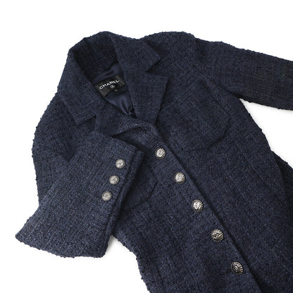 CHANEL Tweed long coat Size 36 NavyP73360 Wool 70% Acryl17% Viscose6%Cotton6% Polyamide1%