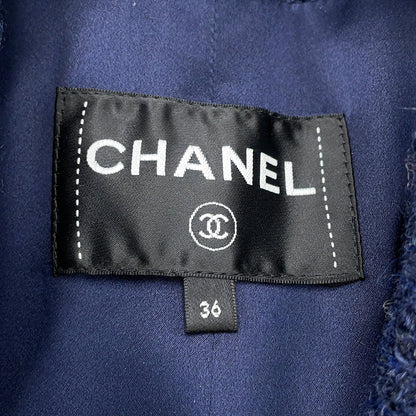 CHANEL Tweed long coat Size 36 NavyP73360 Wool 70% Acryl17% Viscose6%Cotton6% Polyamide1%