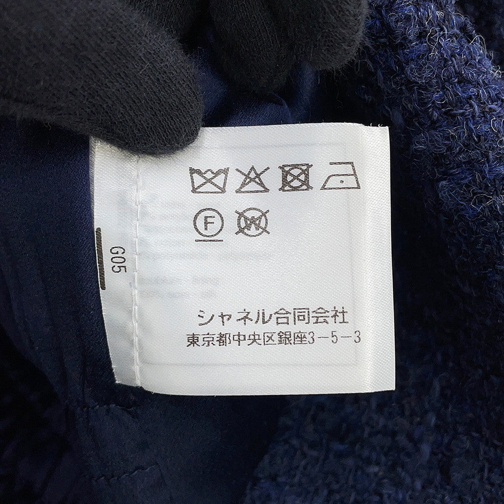 CHANEL Tweed long coat Size 36 NavyP73360 Wool 70% Acryl17% Viscose6%Cotton6% Polyamide1%