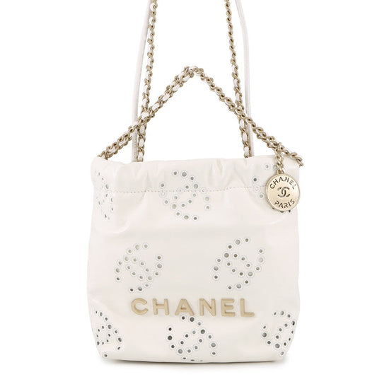 CHANEL CHANEL 22 Coco Punching ChainShoulder WhiteAS3980 Shiny Calf Leather Size Mini