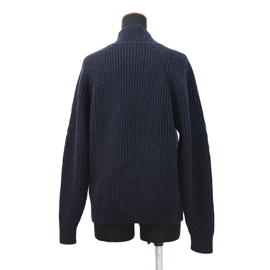 HERMES Horse Ribbon Twill High-Neck Knit Size 34 Navy Silk100% Cashmere99% Nylon1%