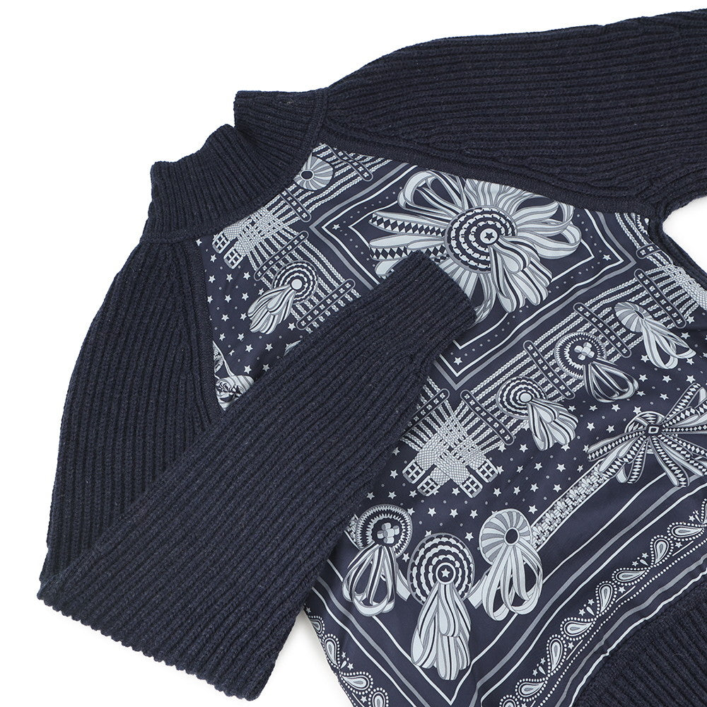 HERMES Horse Ribbon Twill High-Neck Knit Size 34 Navy Silk100% Cashmere99% Nylon1%