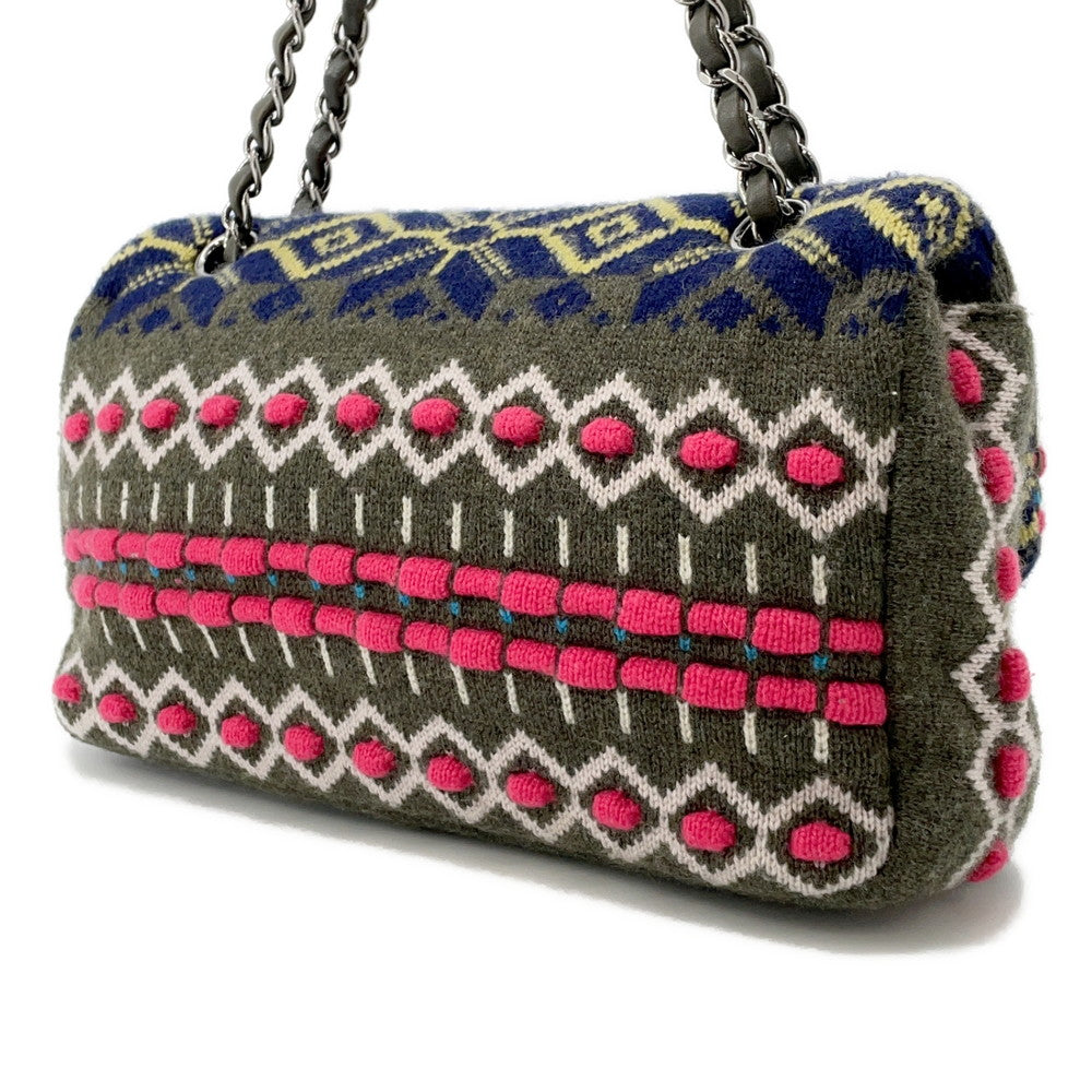 CHANEL CC Logo Knit Shoulder Bag Khaki/MulticolorA90848 Knit Size 25