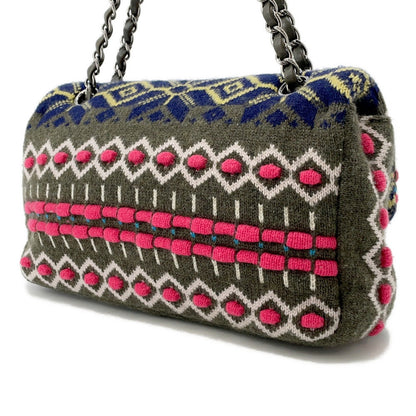 CHANEL CC Logo Knit Shoulder Bag Khaki/MulticolorA90848 Knit Size 25