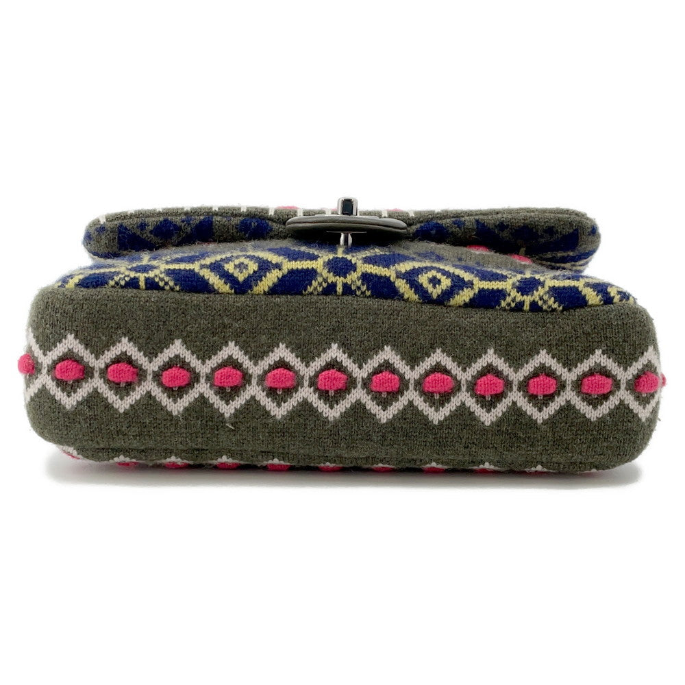 CHANEL CC Logo Knit Shoulder Bag Khaki/MulticolorA90848 Knit Size 25