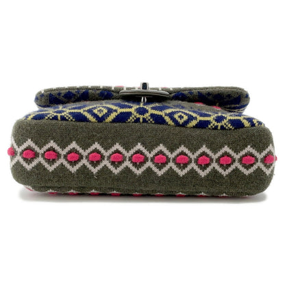 CHANEL CC Logo Knit Shoulder Bag Khaki/MulticolorA90848 Knit Size 25
