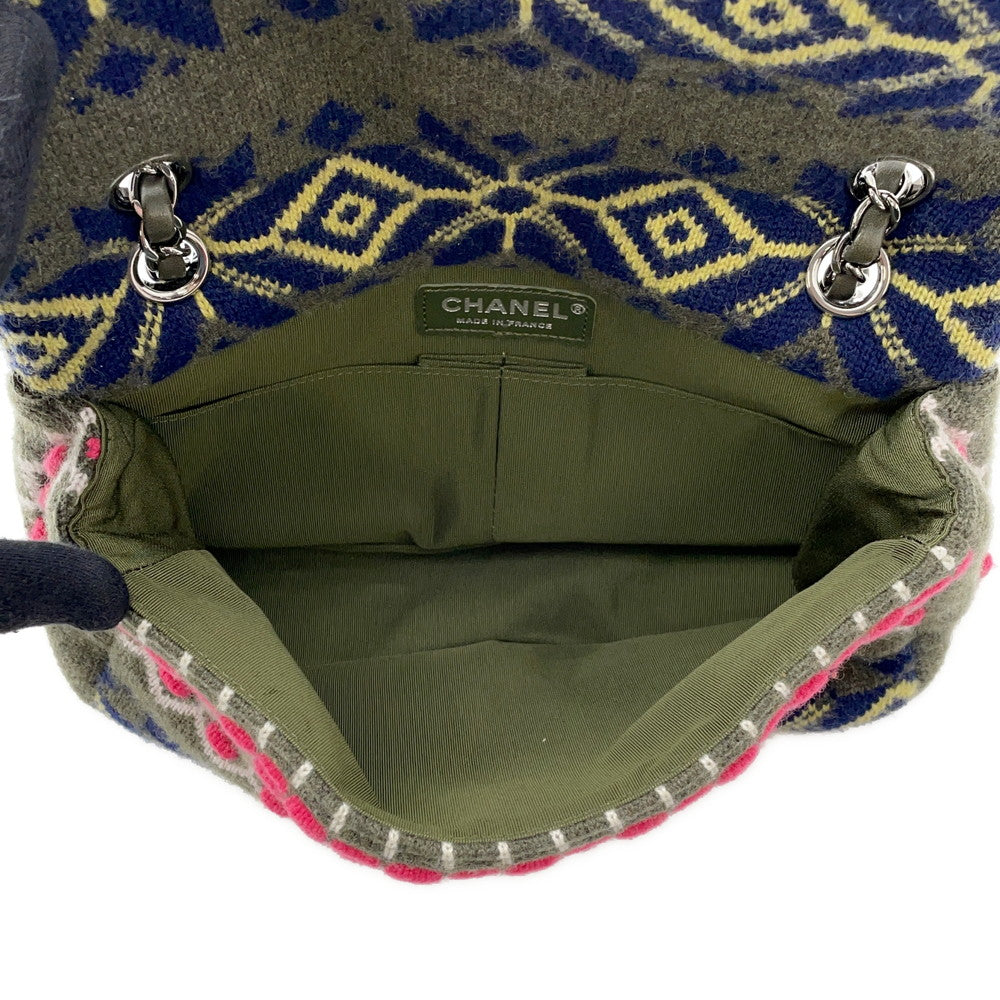 CHANEL CC Logo Knit Shoulder Bag Khaki/MulticolorA90848 Knit Size 25