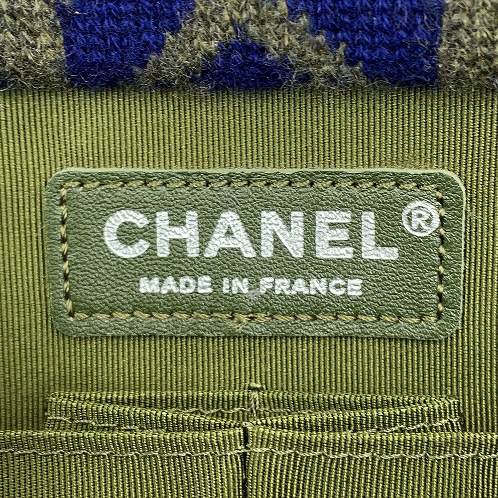 CHANEL CC Logo Knit Shoulder Bag Khaki/MulticolorA90848 Knit Size 25