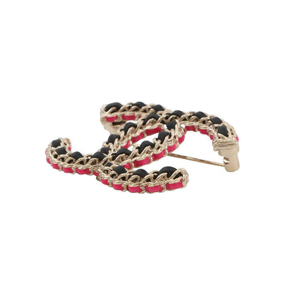 CHANEL CC Logo Brooch Black/Pink/GoldABB478 Metal Calf Leather