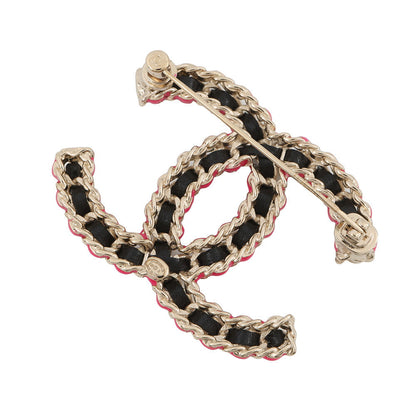 CHANEL CC Logo Brooch Black/Pink/GoldABB478 Metal Calf Leather