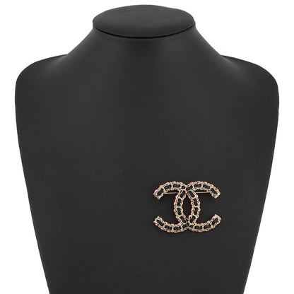 CHANEL CC Logo Brooch Black/Pink/GoldABB478 Metal Calf Leather