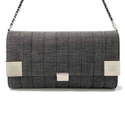 CHANEL Chocolate Bar Chain Shoulder Bag Navy Denim